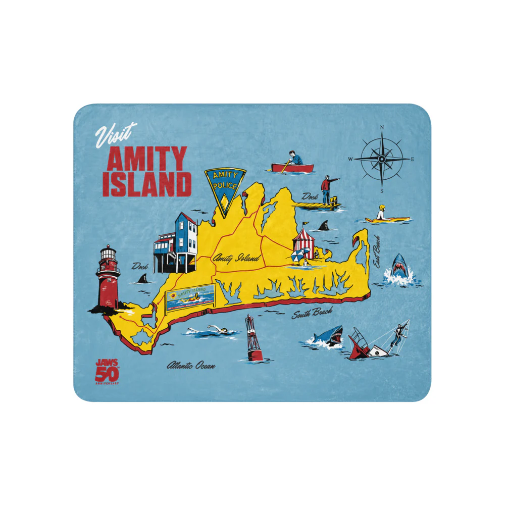 Jaws 50th Anniversary Amity Island Sherpa Blanket